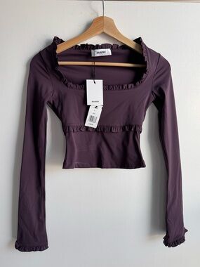 Danielle Guizio Fleur Long Sleeve Ruffle Square Neck Top